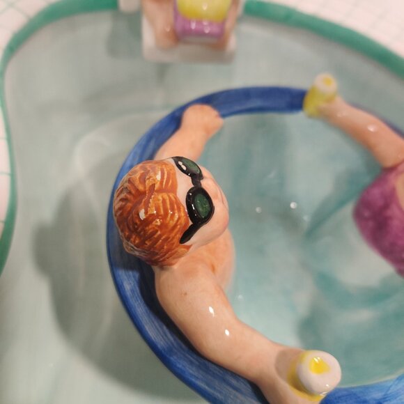 1995 Vtg Lotus Chip And Dip Swimming Pool Party And Hot Tub / Floaty Ceramic Set - Picture 11 of 16